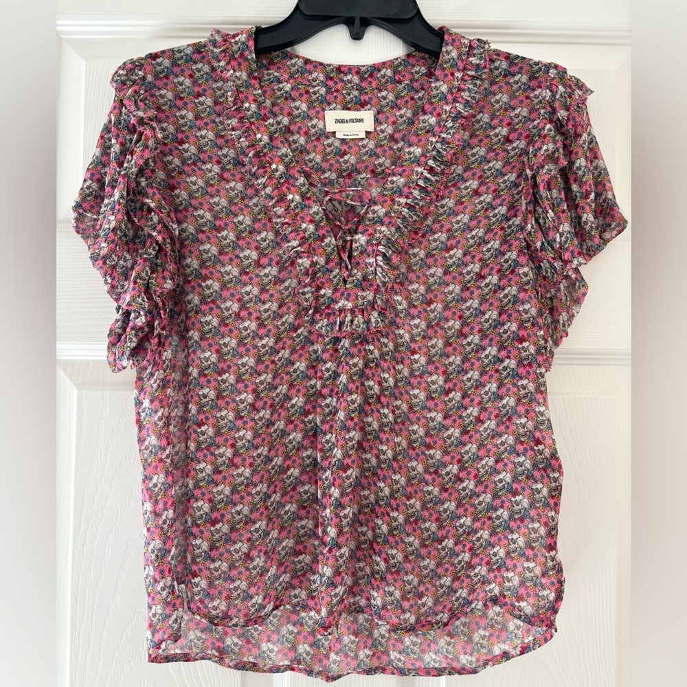 Zadig & Voltaire pink blouse with flutter sleeves
